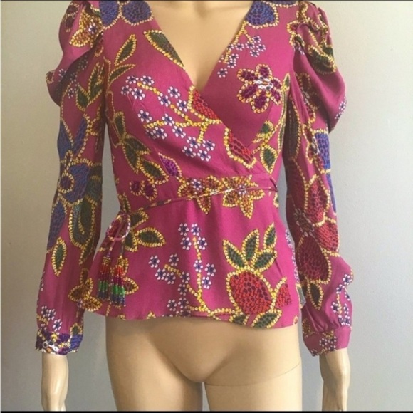 Farm Rio Wrap Long Sleeve Floral Top Size Xs - Picture 3 of 12